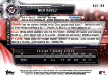 2017 Bowman Draft - Chrome Blue Refractor #BDC-182 Nick Raquet Back