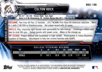 2017 Bowman Draft - Chrome Blue Refractor #BDC-196 Colton Hock Back