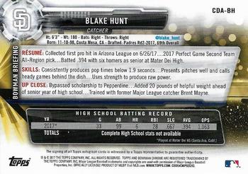 2017 Bowman Draft - Chrome Draft Pick Autographs #CDA-BH Blake Hunt Back