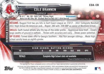 2017 Bowman Draft - Chrome Draft Pick Autographs #CDA-CB Cole Brannen Back