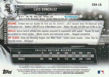 2017 Bowman Draft - Chrome Draft Pick Autographs #CDA-LG Luis Gonzalez Back