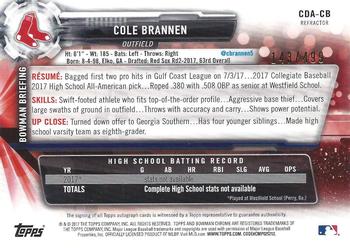 2017 Bowman Draft - Chrome Draft Pick Autographs Refractor #CDA-CB Cole Brannen Back