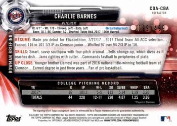 2017 Bowman Draft - Chrome Draft Pick Autographs Refractor #CDA-CBA Charlie Barnes Back