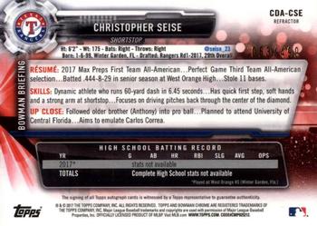 2017 Bowman Draft - Chrome Draft Pick Autographs Refractor #CDA-CSE Christopher Seise Back