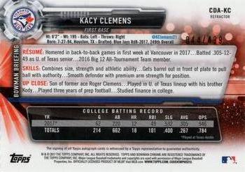 2017 Bowman Draft - Chrome Draft Pick Autographs Refractor #CDA-KC Kacy Clemens Back