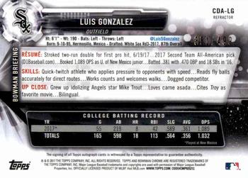 2017 Bowman Draft - Chrome Draft Pick Autographs Refractor #CDA-LG Luis Gonzalez Back