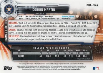 2017 Bowman Draft - Chrome Draft Pick Autographs Purple Refractor #CDA-CMA Corbin Martin Back