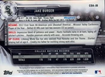 2017 Bowman Draft - Chrome Draft Pick Autographs Purple Refractor #CDA-JB Jake Burger Back