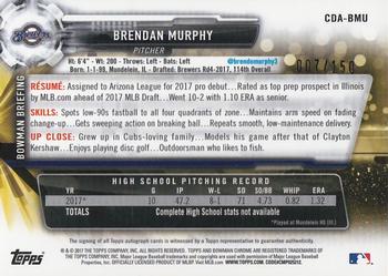 2017 Bowman Draft - Chrome Draft Pick Autographs Blue Refractor #CDA-BMU Brendan Murphy Back