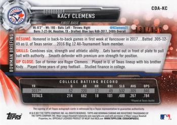 2017 Bowman Draft - Chrome Draft Pick Autographs Blue Refractor #CDA-KC Kacy Clemens Back