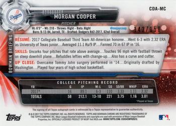 2017 Bowman Draft - Chrome Draft Pick Autographs Blue Refractor #CDA-MC Morgan Cooper Back