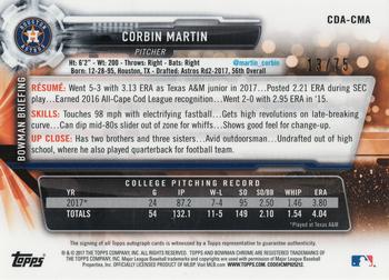 2017 Bowman Draft - Chrome Draft Pick Autographs Black Refractor #CDA-CMA Corbin Martin Back