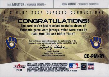 2004 Fleer E-X - Classic ConnExions Game Used Double #CC-PM/RY Paul Molitor / Robin Yount Back