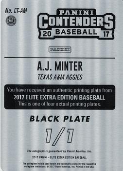 2017 Panini Elite Extra Edition - College Tickets Printing Plate Black #15 A.J. Minter Back
