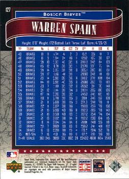 2003 SP Legendary Cuts #127 Warren Spahn Back
