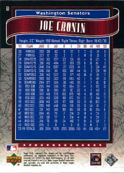 2003 SP Legendary Cuts #61 Joe Cronin Back