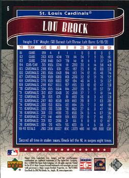 2003 SP Legendary Cuts #6 Lou Brock Back