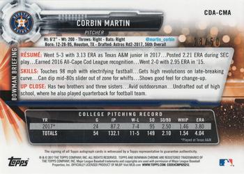 2017 Bowman Draft - Chrome Draft Pick Autographs Gold Wave Refractor #CDA-CMA Corbin Martin Back