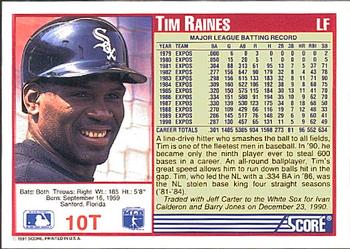 1991 Score Rookie & Traded #10T Tim Raines Back