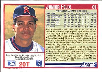 1991 Score Rookie & Traded #20T Junior Felix Back