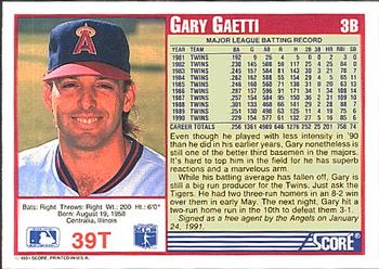 1991 Score Rookie & Traded #39T Gary Gaetti Back