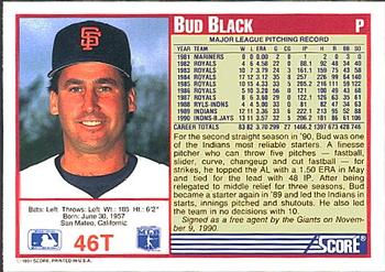 1991 Score Rookie & Traded #46T Bud Black Back