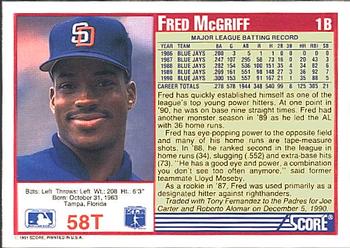 1991 Score Rookie & Traded #58T Fred McGriff Back