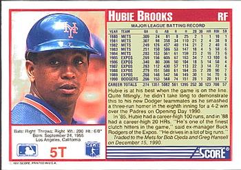 1991 Score Rookie & Traded #5T Hubie Brooks Back