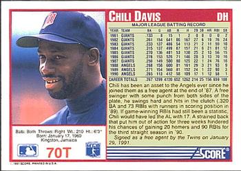 1991 Score Rookie & Traded #70T Chili Davis Back