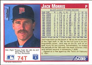 1991 Score Rookie & Traded #74T Jack Morris Back