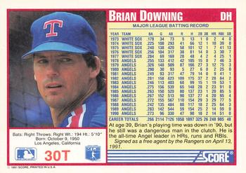1991 Score Rookie & Traded #30T Brian Downing Back