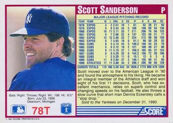 1991 Score Rookie & Traded #78T Scott Sanderson Back