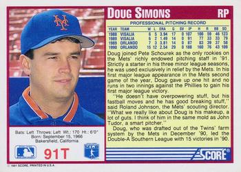 1991 Score Rookie & Traded #91T Doug Simons Back