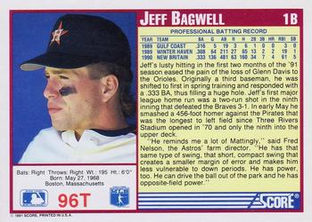 1991 Score Rookie & Traded #96T Jeff Bagwell Back
