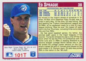 1991 Score Rookie & Traded #101T Ed Sprague Back