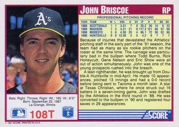 1991 Score Rookie & Traded #108T John Briscoe Back