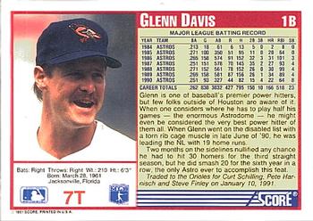 1991 Score Rookie & Traded #7T Glenn Davis Back