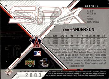 2003 SPx #2 Garret Anderson Back