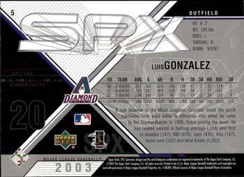 2003 SPx #5 Luis Gonzalez Back