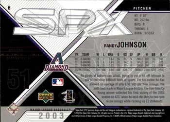2003 SPx #6 Randy Johnson Back
