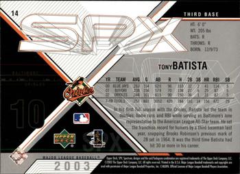 2003 SPx #14 Tony Batista Back