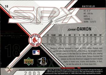 2003 SPx #18 Johnny Damon Back