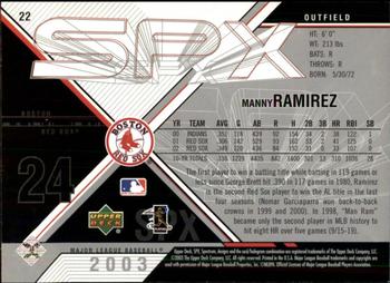 2003 SPx #22 Manny Ramirez Back