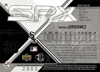 2003 SPx #28 Magglio Ordonez Back