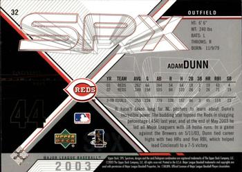 2003 SPx #32 Adam Dunn Back
