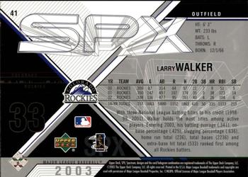 2003 SPx #41 Larry Walker Back