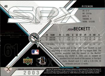 2003 SPx #48 Josh Beckett Back