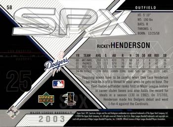 2003 SPx #58 Rickey Henderson Back