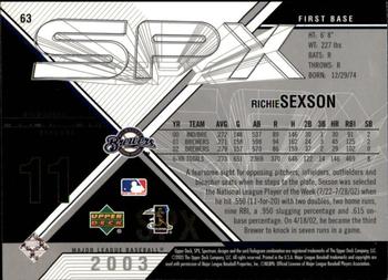 2003 SPx #63 Richie Sexson Back