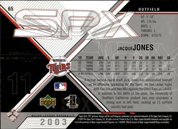 2003 SPx #65 Jacque Jones Back
